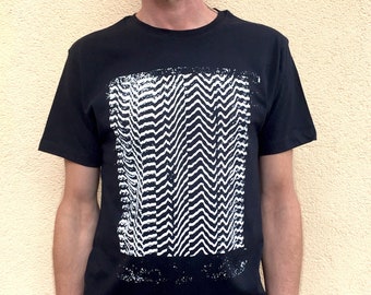 Oferta de impresión imperfecta - Talla L - Camiseta Glitch, camiseta gráfica serigrafiada, algodón orgánico, camiseta de diseño abstracto