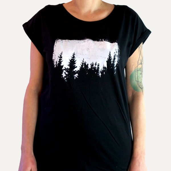 Bäume Siebdruck Shirt, Grafik Tees für Frauen