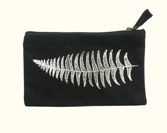 Etui met rits, zeefdruk, etui met varenpotlood, etui van biologisch katoencanvas