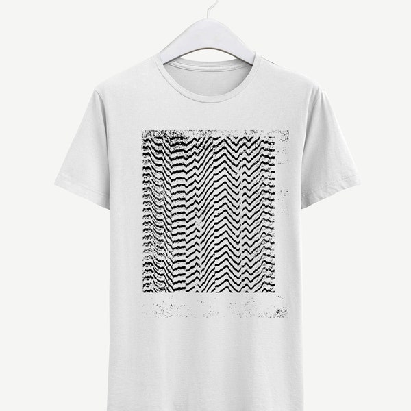 Glitch shirt, grafisch T-shirt van biologisch katoen, met de hand gezeefdrukt, T-shirt met abstract ontwerp
