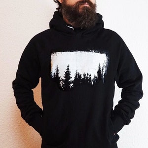 UNISEX HOODIE Organic Cotton, Mens Hooded Sweatshirt,Forest Hoodie, Screen Printed Trees Hoodie image 1