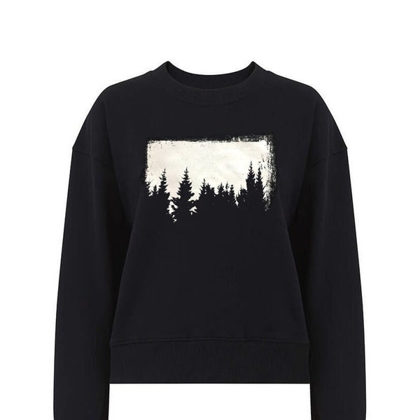 Women's Sweatshirt, Size XL, Organic Cotton, Drop Shoulder, Forest Sweatshirt, Trees Sweatshirt, Screen Printed Graphic Sweatshirt