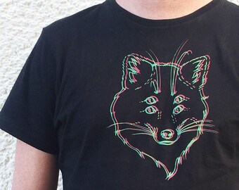 Defect Sale - Size XL - Mens Fox t shirt, Black Graphic Tee, Clothing Gift, Screen Print Shirt