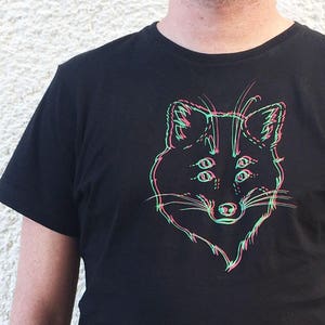 Defect Sale - Size XL - Mens Fox t shirt, Black Graphic Tee, Clothing Gift, Screen Print Shirt