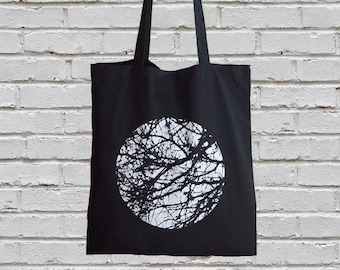 Screen Printed Organic Cotton Canvas Market Bag, Minimal Black Tote Bag, Eco Friendly Bag