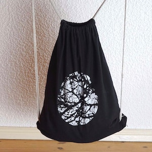 Black Drawstring Bag, Minimalist Screen Printed Drawstring Backpack