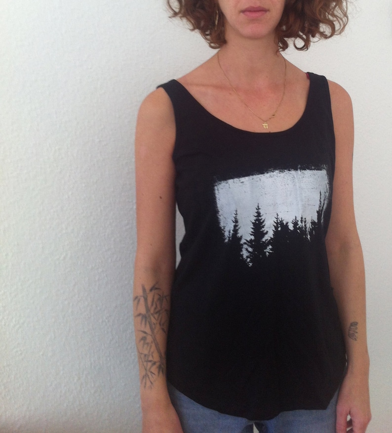 Women Black top Trees, trees top, forest top, grunge, Minimal shirt, Womens graphic Tee image 2
