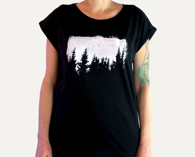 Bäume Siebdruck Shirt, Grafik Tees für Frauen Bild 1