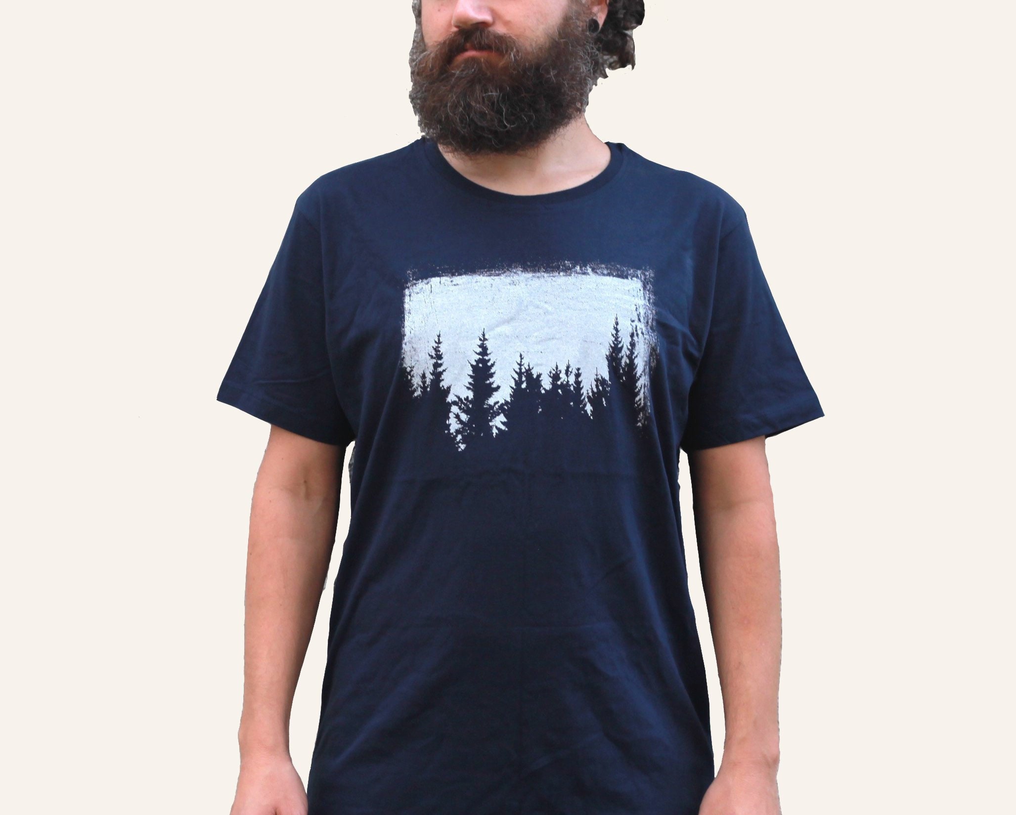 Navy Blue Graphic Tee Trees Shirt 