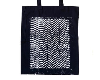 Glitch Pattern Tote Bag, Screen Printed Reusable Grocery Bag