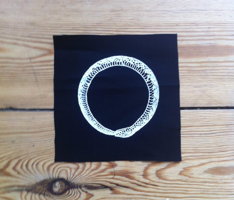Screen Printed Ouroboros Patch, Sew on Patch, punk patch image 1