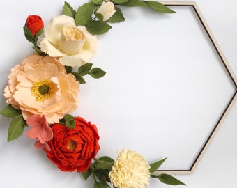 Felt Flower Hexagon Hoop, Felt Flower Wreath, Boho Wall Decor, Nursery Wall Decor, Bridal Shower Decor, Baby Shower Decor, Mother's Day