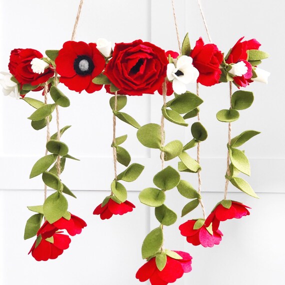 Flower Crib Mobile Red Felt Flower Mobile Flower Crib Etsy