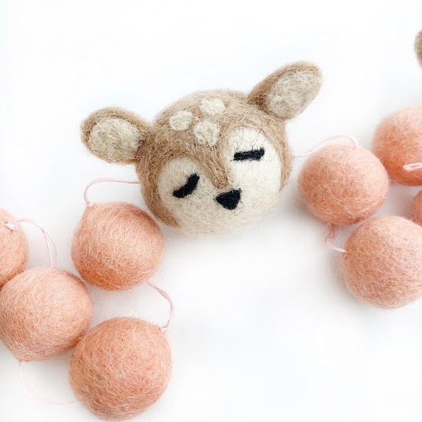 Deer Felt Ball Garland, Onedeerful Party Decor, Woodland Party Decor, Nursery Decor, Birthday Party Decor, Fawn Party Decor