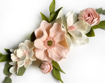 Pink Highchair Garland, Pink Felt Flower Garland, Nursery Decor, Magnolia and Poppies Garland, Birthday Decor, Birthday Garland