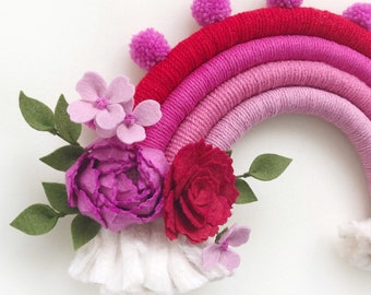 Rainbow Fiber Art, Hot Pink Rainbow, Rainbow Wall Decor, Rainbow Nursery Decor, Rainbow Party Decor, Nursery Decor, Rainbows, Felted Rainbow