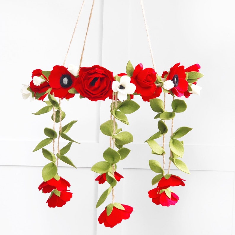 Flower Crib Mobile Red Felt Flower Mobile Flower Crib Etsy