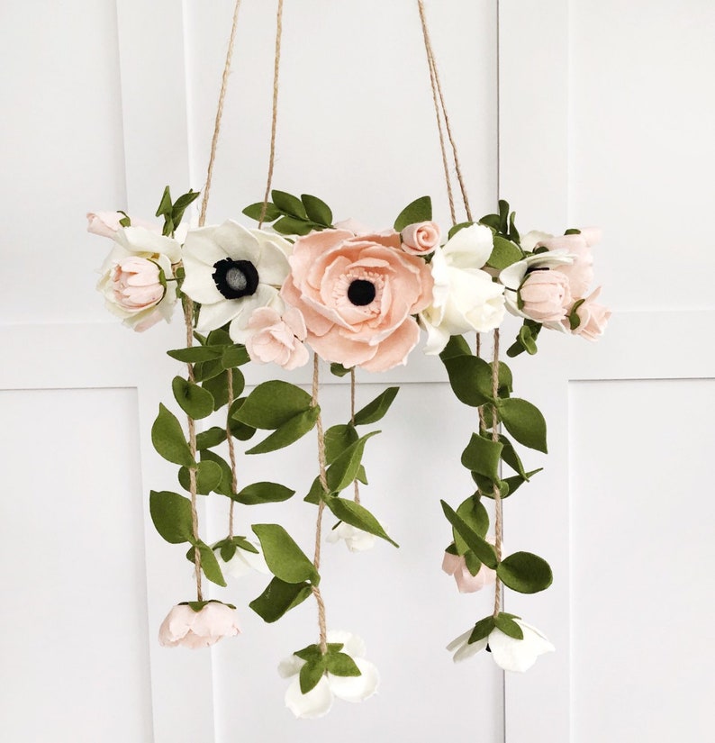 Flower Crib Mobile Pink Peony Felt Flower Mobile Blush Etsy