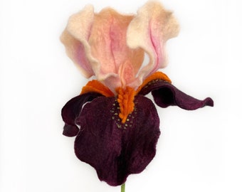 Bearded Iris Felt Flowers, Iris Floral Stem, Mother's Day Flowers, Wedding Rehearsal Bouquet, Bridesmaid Bouquets, Heirloom Floral Bouquet