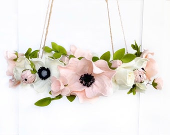 Flower Crib Mobile, Pink Poppy Felt Flower Mobile, Blush Flower Crib Mobile, Baby Crib Mobile, Nursery Decor, Baby Decor, Poppy Flower