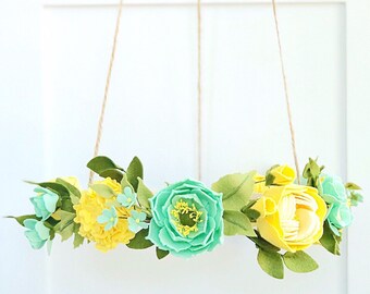 Flower Crib Mobile, Felt Flower Mobile, Yellow Flower Crib Mobile, Baby Crib Mobile, Nursery Decor, Baby Decor, Poppy Flowers