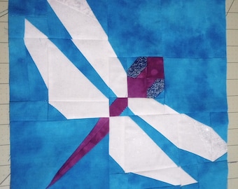 Dragonfly Quilt Block Pattern Traditional Piecing Digital Template