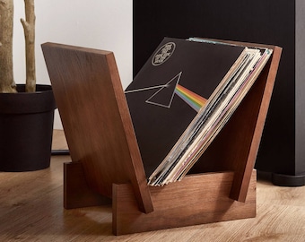 Vinyl Record Flip Rack - LP Record Holder - Solid Oak Wood - Holds Up To 40 Records
