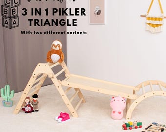 3-in-1 Montessori Climbing Gym: Birch Wood Triangle, Ramp & Arch