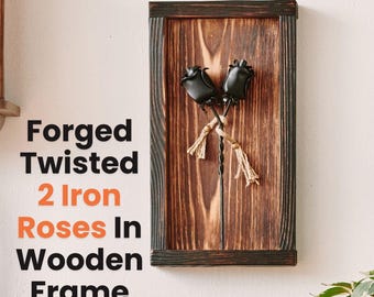 Forged Iron Roses in Wooden Frame – 6th Anniversary Gift