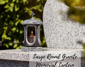 Granite Memorial Lantern with Cross - Graveside Remembrance (8.6")