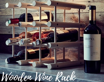 Wooden Free Standing Countertop Wine Rack For 12 Bottles - Modular Expandable Customize As Needed - Practical Rack For Kitchen Or Home Bar