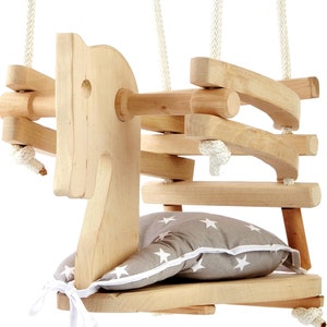 Wooden Toddler Swing With Soft Cushion Cute Horse Figure Safety Seat Swing Handmade Wood Swing For Indoor Nursery Outdoor Garden image 1