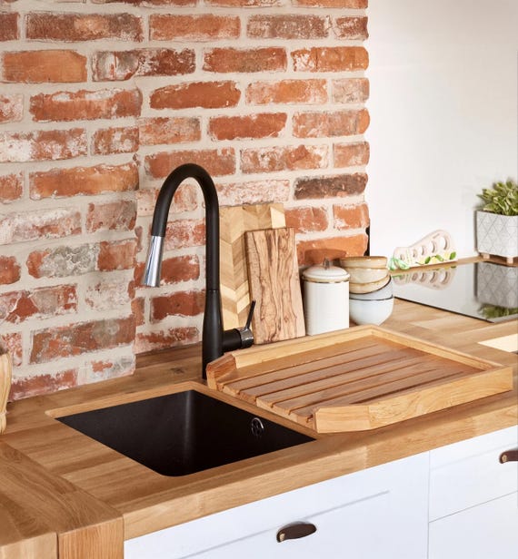 Oak Wood Draining Board Designed for Belfast Sink Beneath Worktop