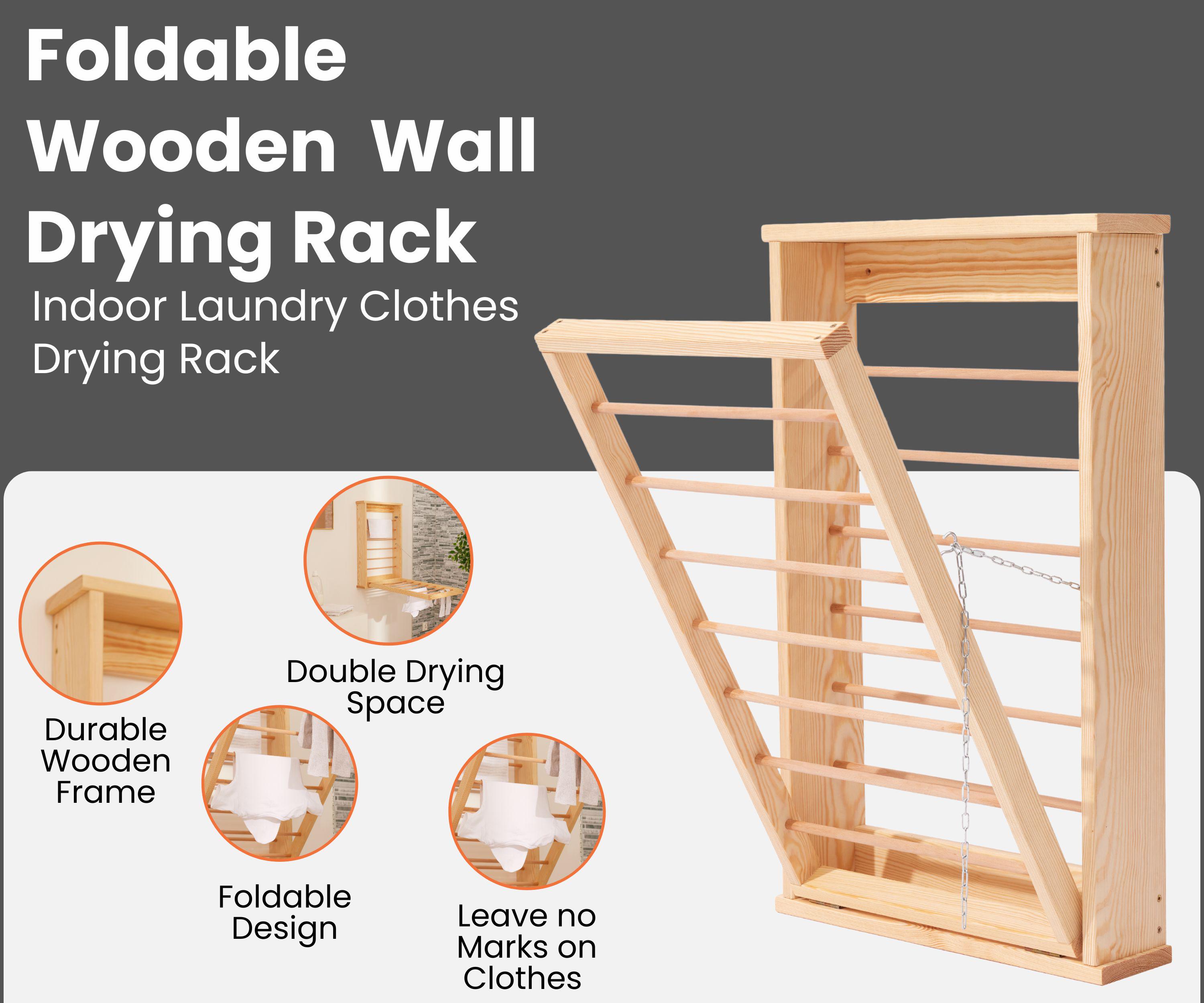 Foldable Wall-mounted Wooden Drying Rack – Space-saving Laundry ...