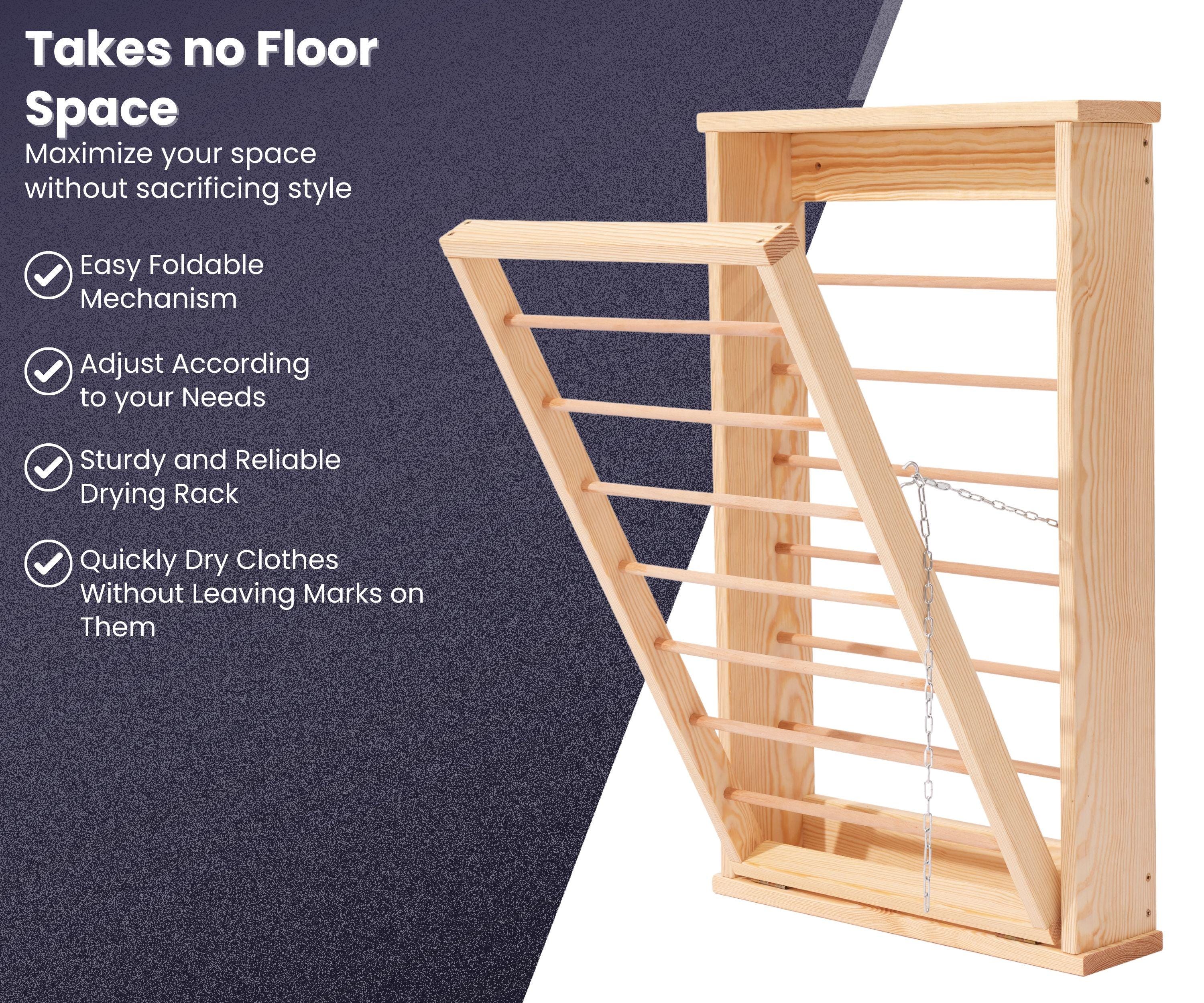 Wooden Wall Mounted Clothes Drying Rack With Small Defects- Foldable ...