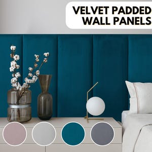 Velvet Padded Wall Panels Set of 4 With Adhesive - Anti Collision 3D Upholstered Bed Headboard, Soft & Decorative Wall Panelling Kids Room