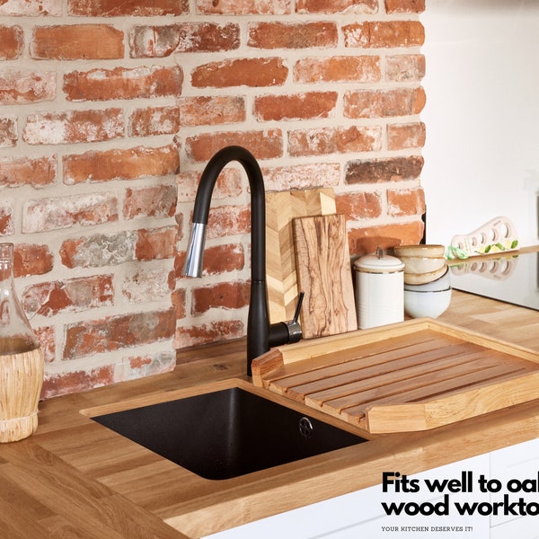 Grande tavola drenante in legno per belfast Butler Sink - Scolapiatti in legno massello di rovere