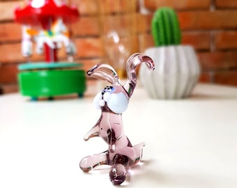 ガラス製ムラーノスタイルのウサギの置物、手吹き、小さなガラスの