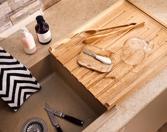 Large Wooden Draining Board For Belfast Butler Sink - Wood Drainer Made From Solid Oak Wood