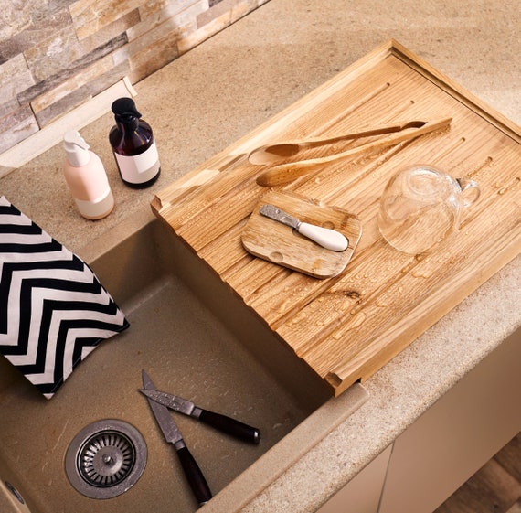 Large Wooden Draining Board for Belfast Butler Sink Wood Drainer Made From  Solid Oak Wood 