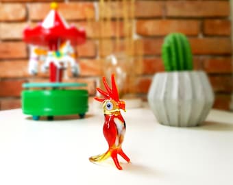 手吹きガラス ミニチュア オウム エキゾチックな鳥 小さな動物