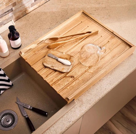 Oak  Wood Draining Board for Belfast Sink Rised Above Worktop