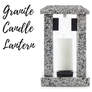 Luxury Polished Grey Granite Candle Lantern – Elegant, Heavy & Modern Design for Stylish Indoor and  Outdoor Décor, Memorial, or Garden Use