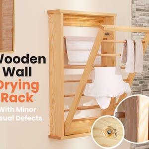 Wooden Wall Mounted Clothes Drying Rack - Foldable Clothes Airer with Double Side Rails for Indoor Laundry - Space-Saving Drying Racks