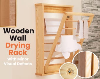 Natural Wood Wall Mounted Drying Rack – Foldable Laundry Airer (Small Defects)