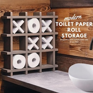 Tic Tac Toe Wall Mounted Toilet Paper Holder - Xs and Os Toilet Paper Roll Storage, Handmade Noughts and Crosses Toilet Paper Storage