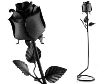 Handmade Black Iron Rose with Stand - Romantic Forged Eternal Metal Flower, 6th Iron or 11th Steel Wedding Anniversary Gift