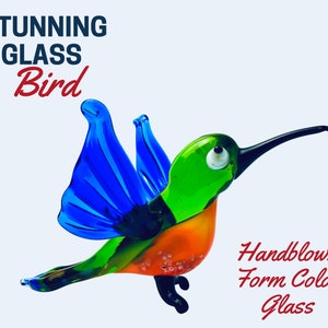 Hummingbird Glass Figurine, Handblown Glass Animal Art, Handmade Bird Figurines, No paint Only Colored Glass, Perfect Collectible.