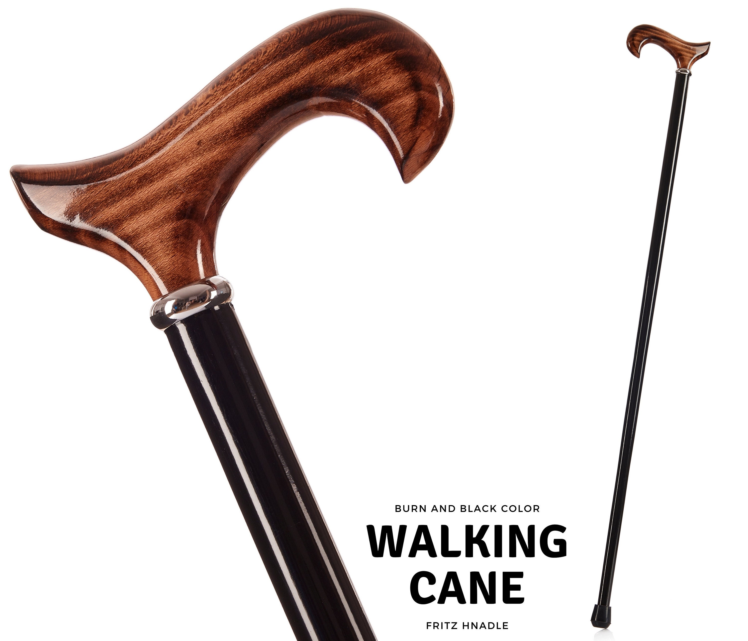 Wooden Walking Stick Stylish Black And Burn Colour Cane Etsy