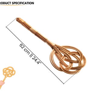 May include: A natural woven bamboo whisk with a long handle. The whisk is 62 cm or 24.4 inches long.  The whisk is made of natural woven bamboo.